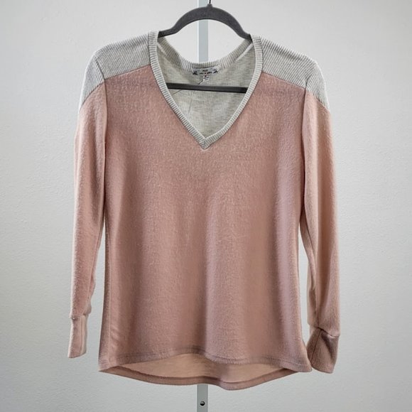 PROOF NEW YORK V-neck sweater rose and grey Sz M - Picture 5 of 7